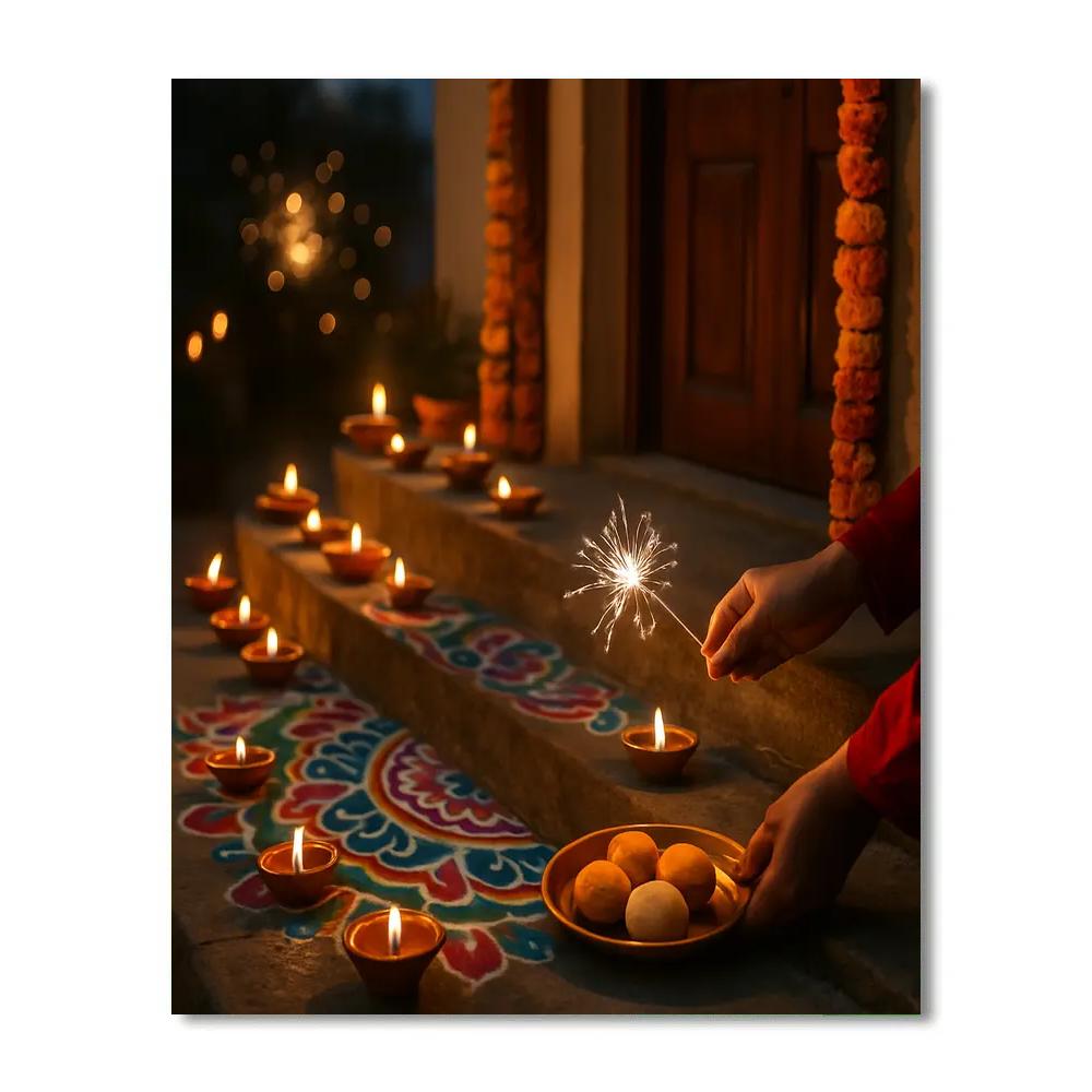 Diwali Doorstep Lamps paint by color