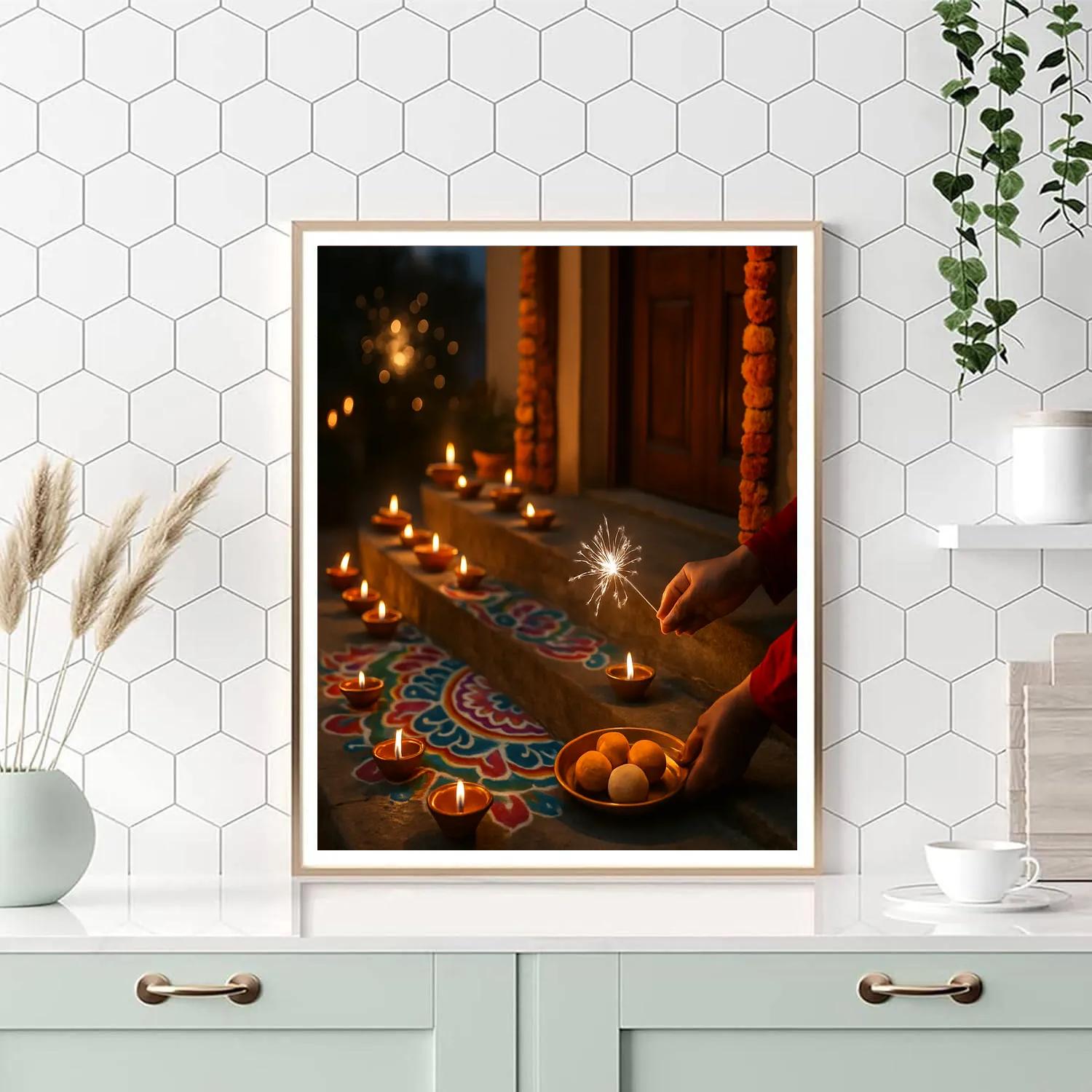 Diwali Doorstep Lamps paint by color