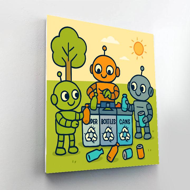 Robot Recycling Crew Paint by numbers art