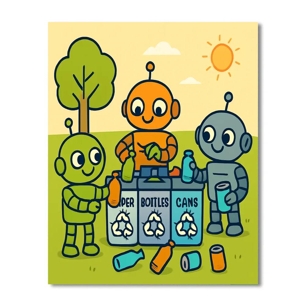 Robot Recycling Crew Paint by numbers art