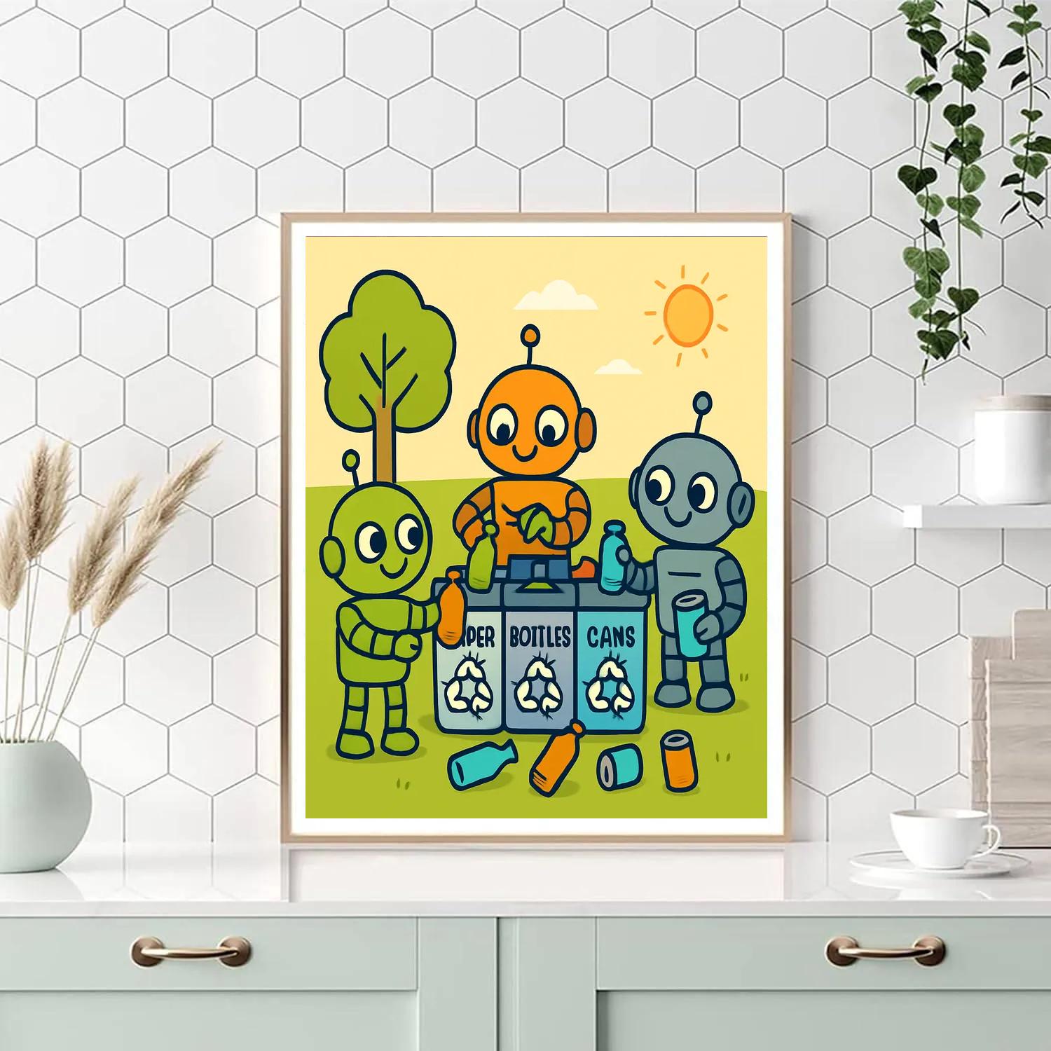 Robot Recycling Crew Paint by numbers art