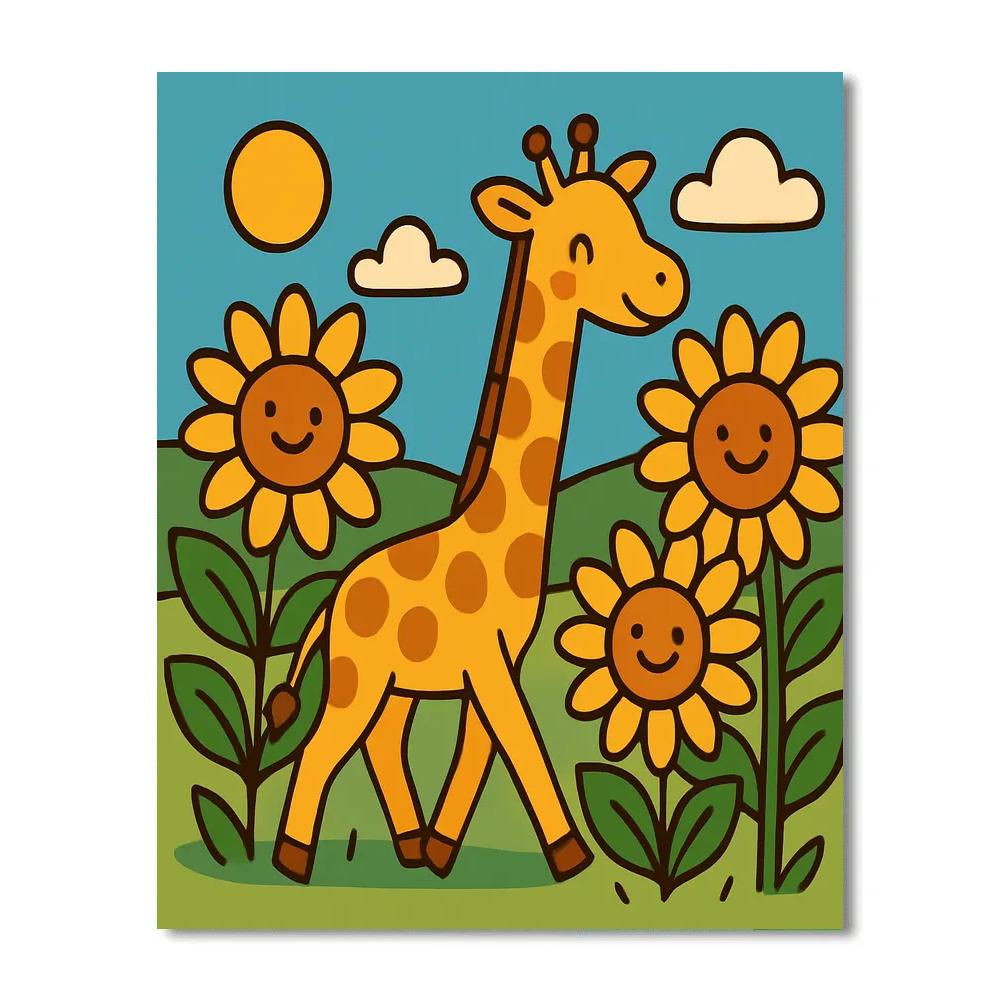 Sunflower Safari Giraffe Paint by numbers art