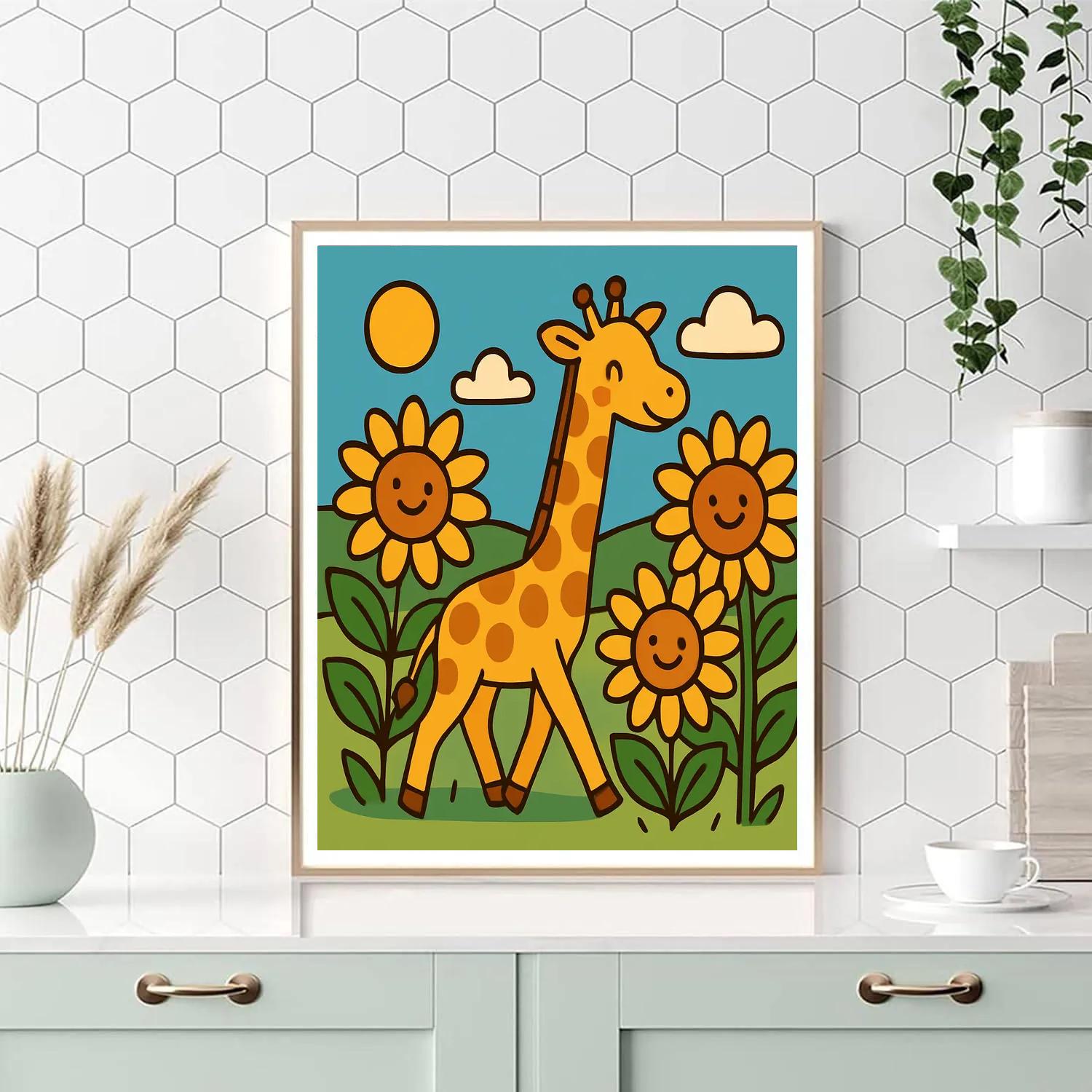 Sunflower Safari Giraffe Paint by numbers art