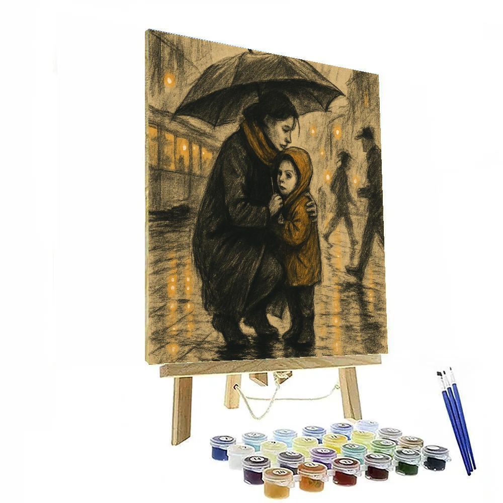 Umbrella Sharing On City Street Number painting