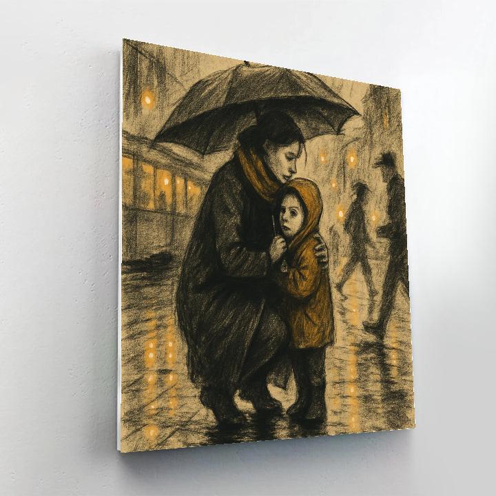 Umbrella Sharing On City Street Number painting