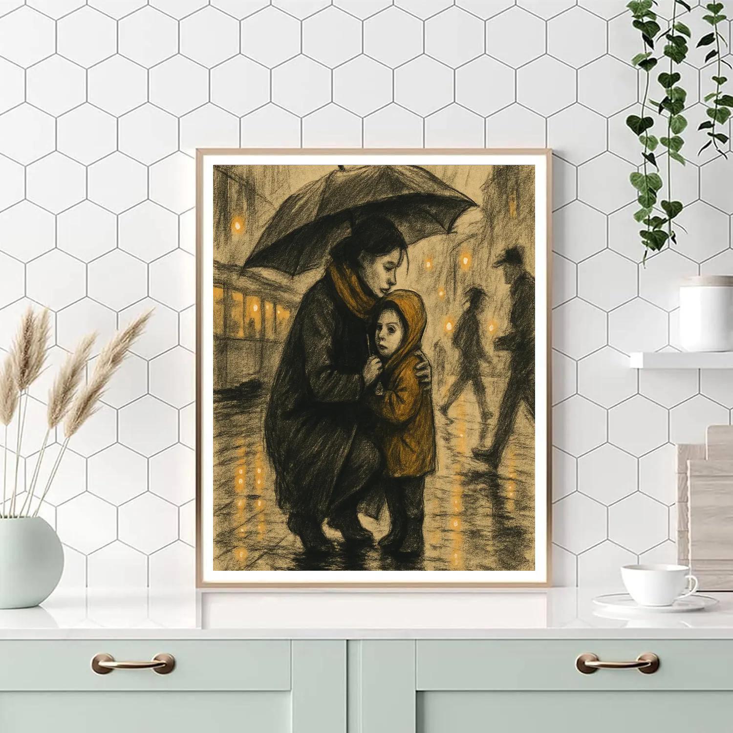 Umbrella Sharing On City Street Number painting