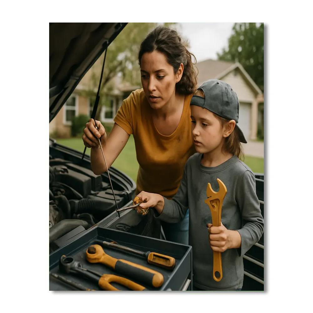 Car Repair Lesson In Driveway Numbered painting kits