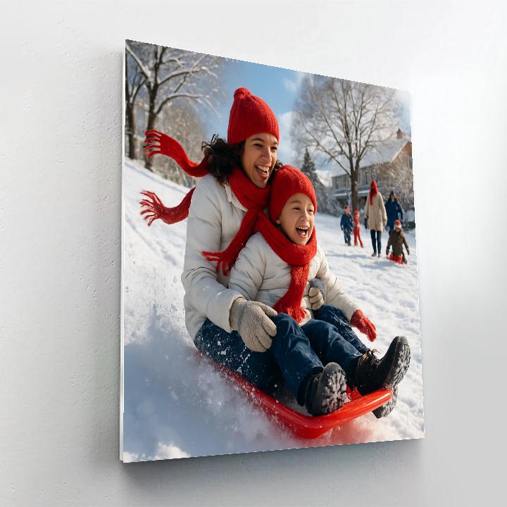 Snowy Hill Sled Ride Together paint by numbers