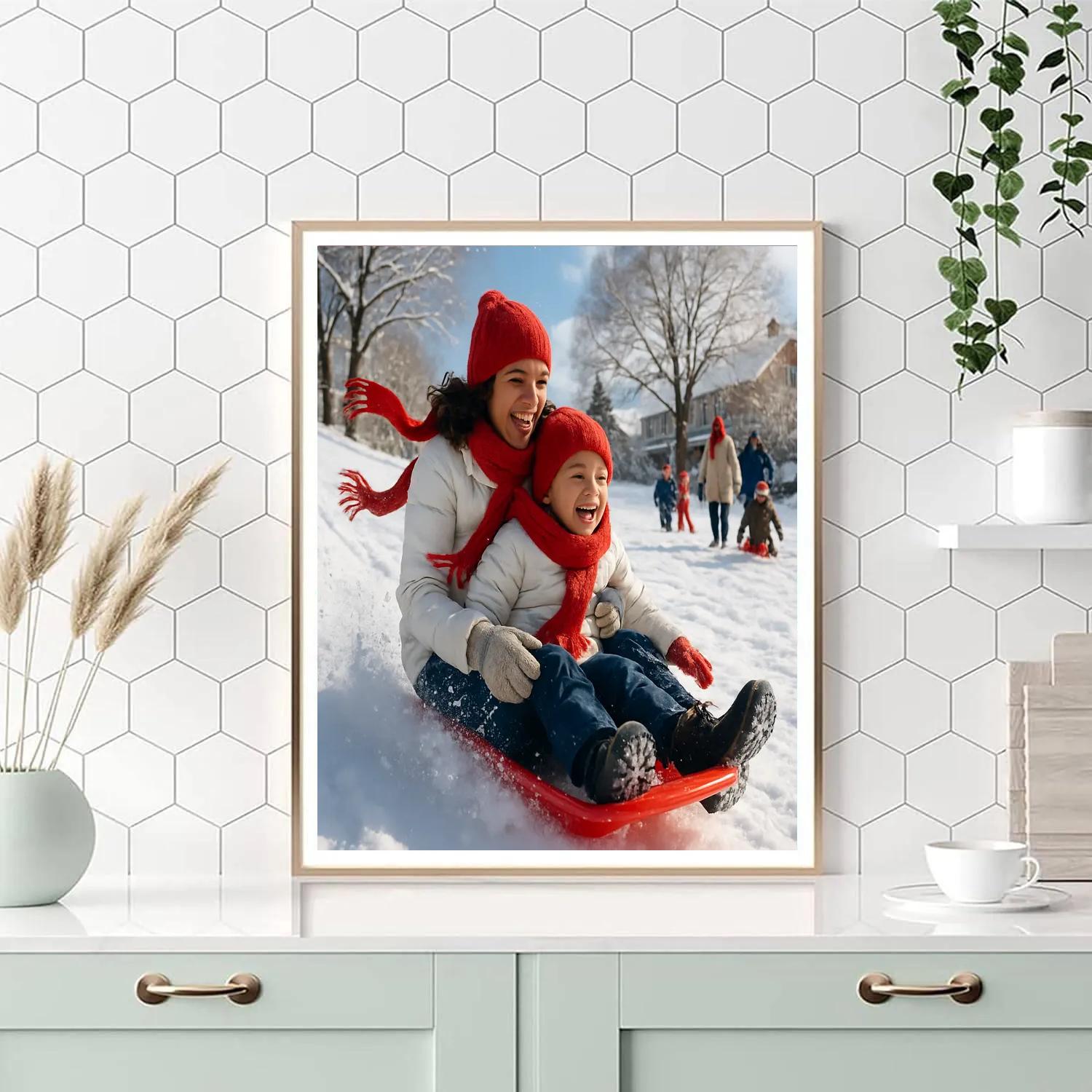 Snowy Hill Sled Ride Together paint by numbers