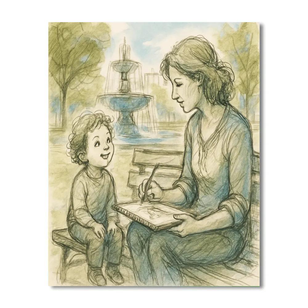 Park Bench Sketching Portrait Number painting