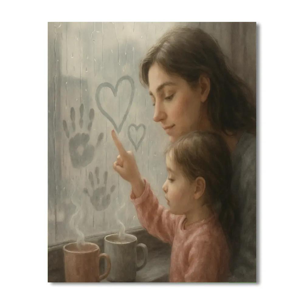 Rainy Window Heart Drawing Number painting