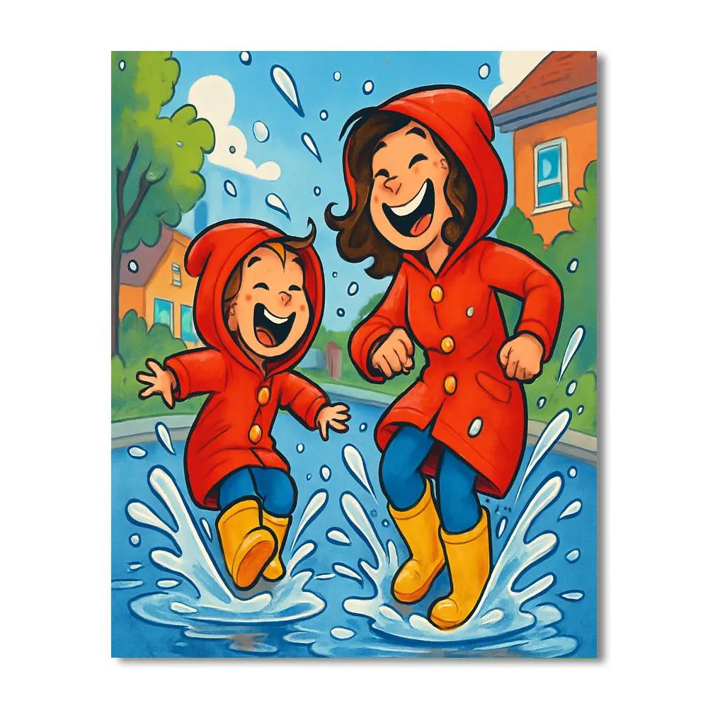 Puddle Splash Raincoat Fun Painting by numbers kit