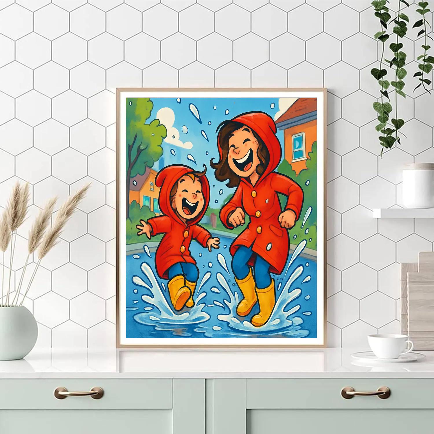 Puddle Splash Raincoat Fun Painting by numbers kit