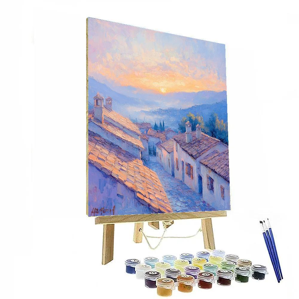 Monet Inspired Sunrise Over Village Numbered painting kits
