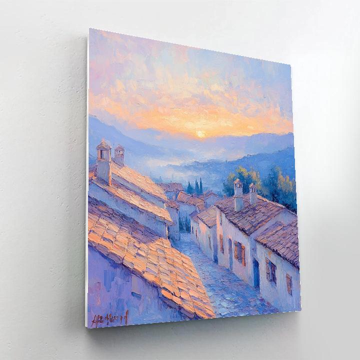 Monet Inspired Sunrise Over Village Numbered painting kits