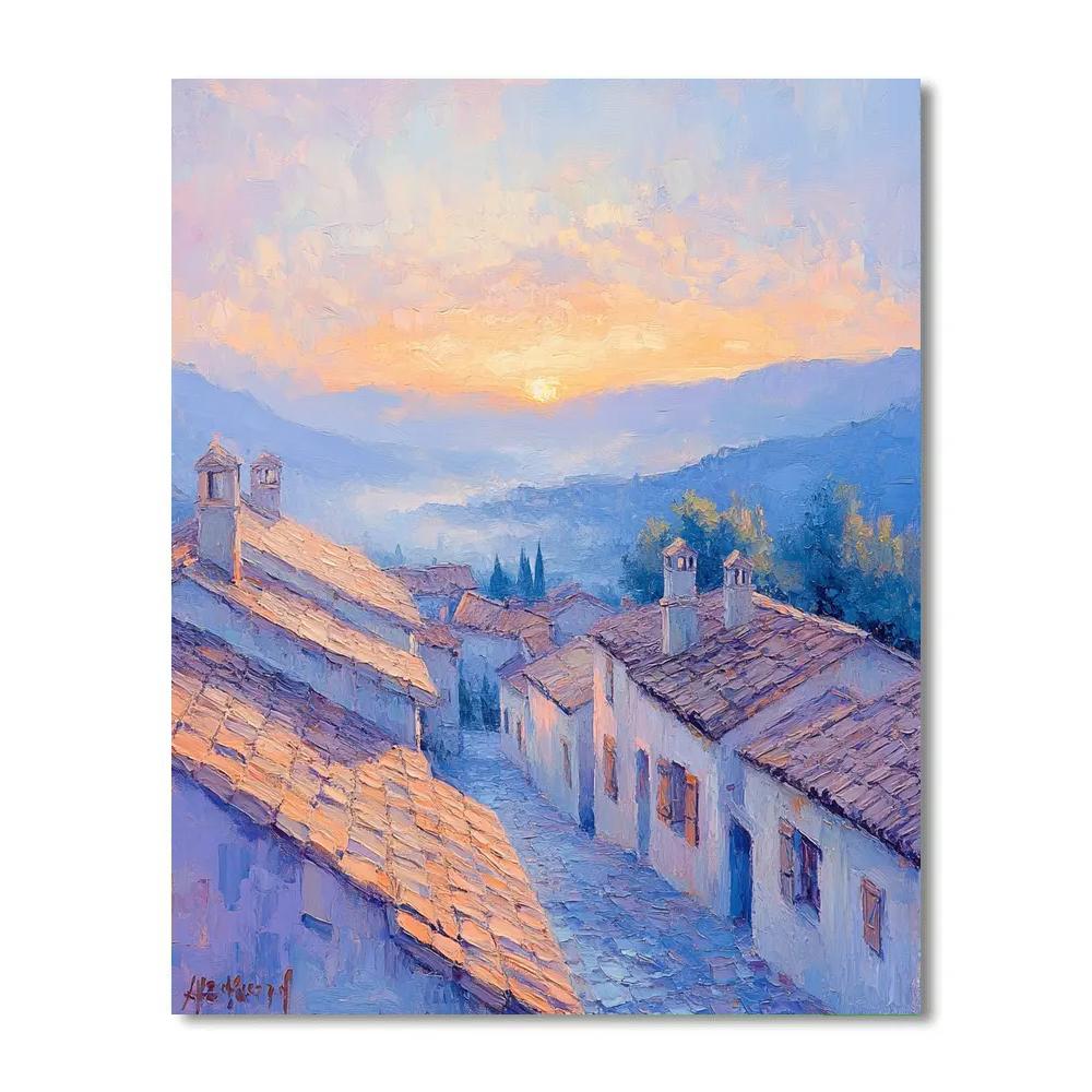 Monet Inspired Sunrise Over Village Numbered painting kits