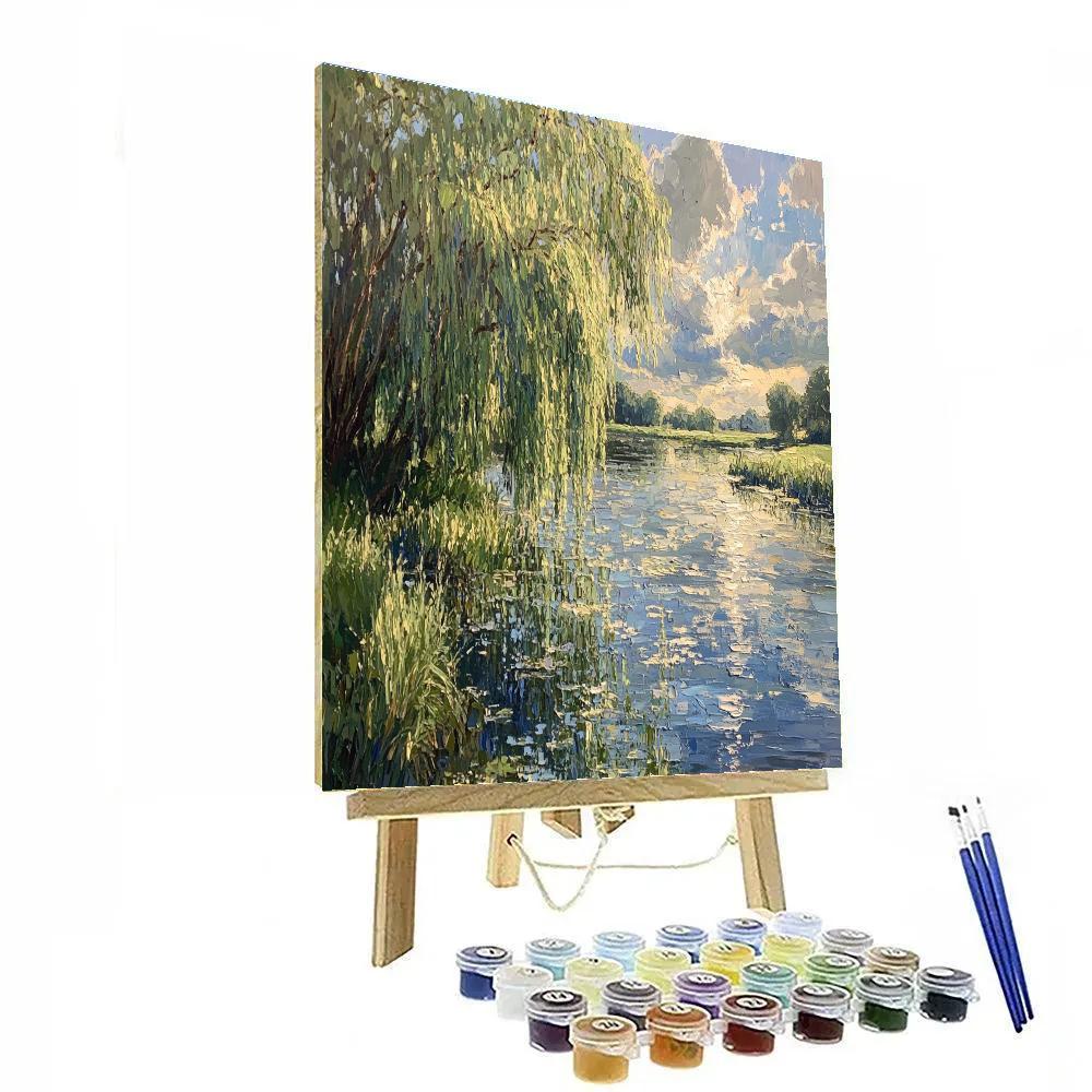 John Constable Inspired Riverbank With Willows paint by color