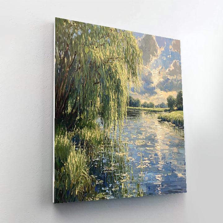 John Constable Inspired Riverbank With Willows paint by color