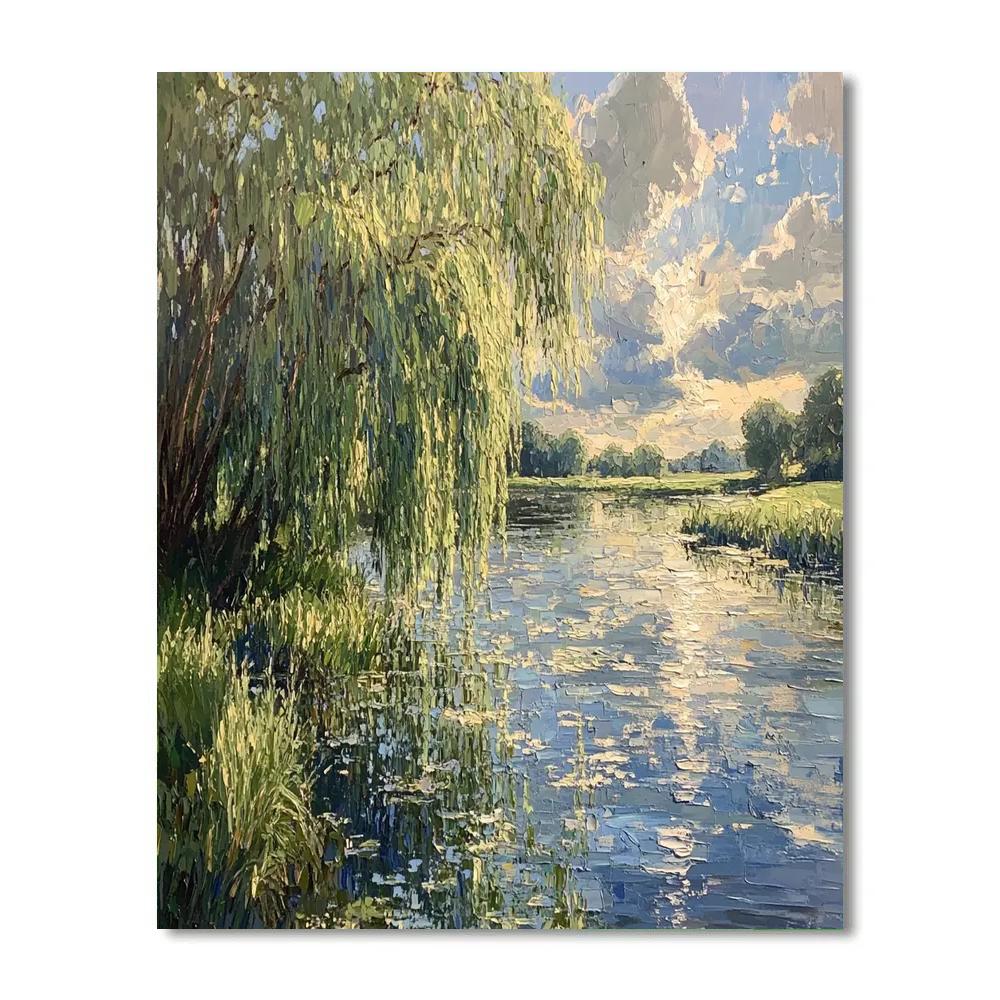 John Constable Inspired Riverbank With Willows paint by color