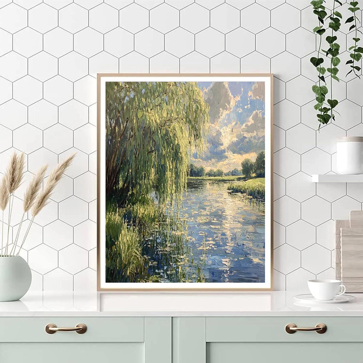 John Constable Inspired Riverbank With Willows paint by color