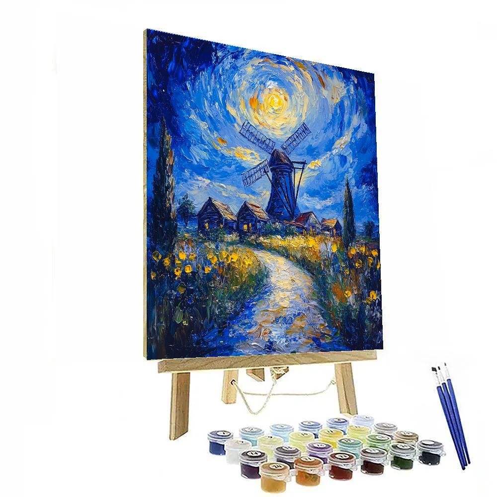 Vincent Van Gogh Inspired Windmill At Dusk Number painting