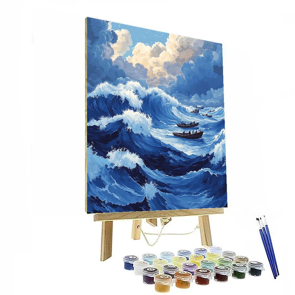 Hokusai Inspired Fishermen On Rough Sea Painting by numbers kit