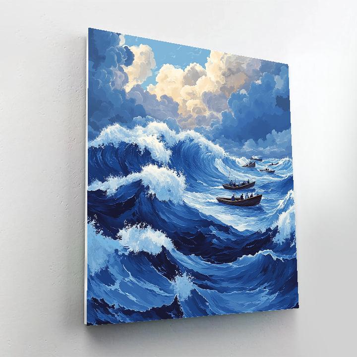 Hokusai Inspired Fishermen On Rough Sea Painting by numbers kit