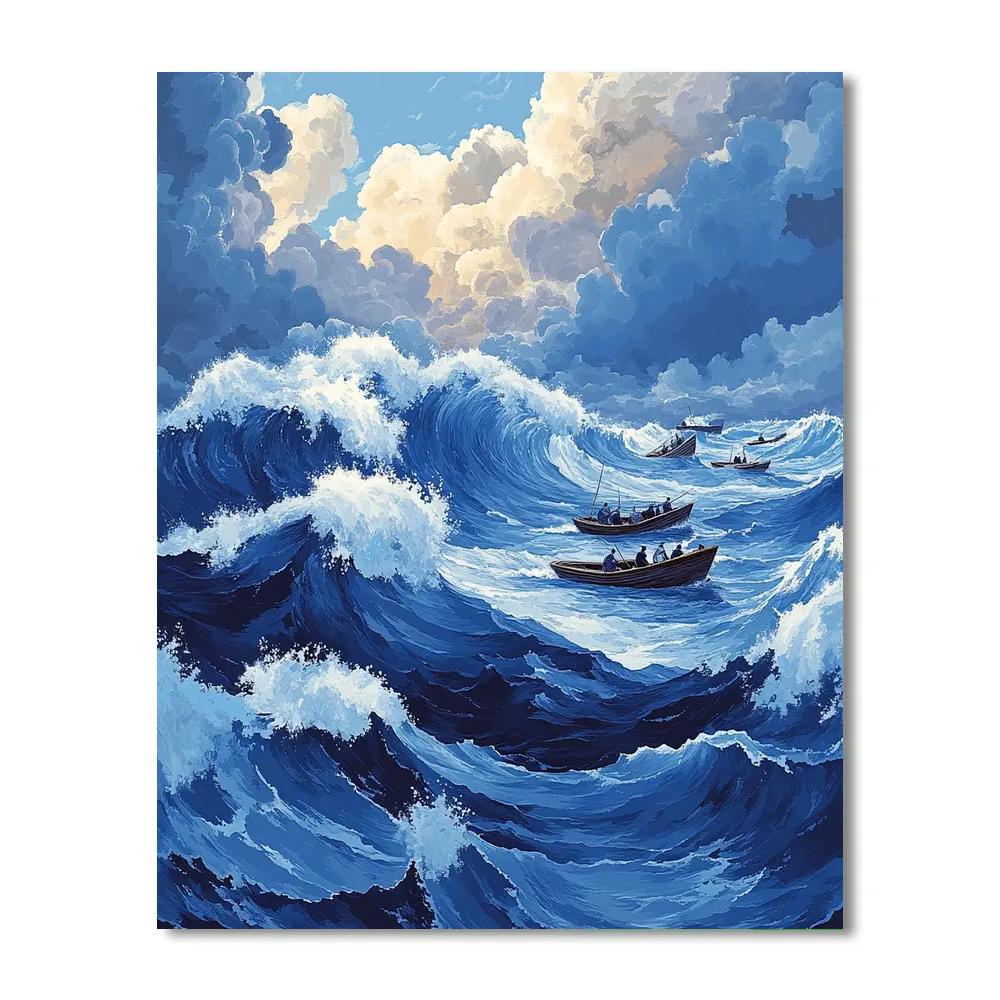 Hokusai Inspired Fishermen On Rough Sea Painting by numbers kit