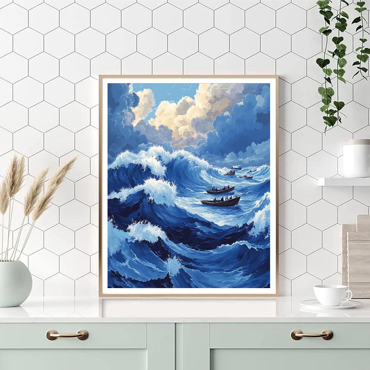 Hokusai Inspired Fishermen On Rough Sea Painting by numbers kit