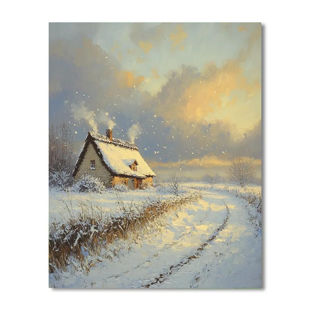 John Constable Inspired Cottage Snowfall paint by color