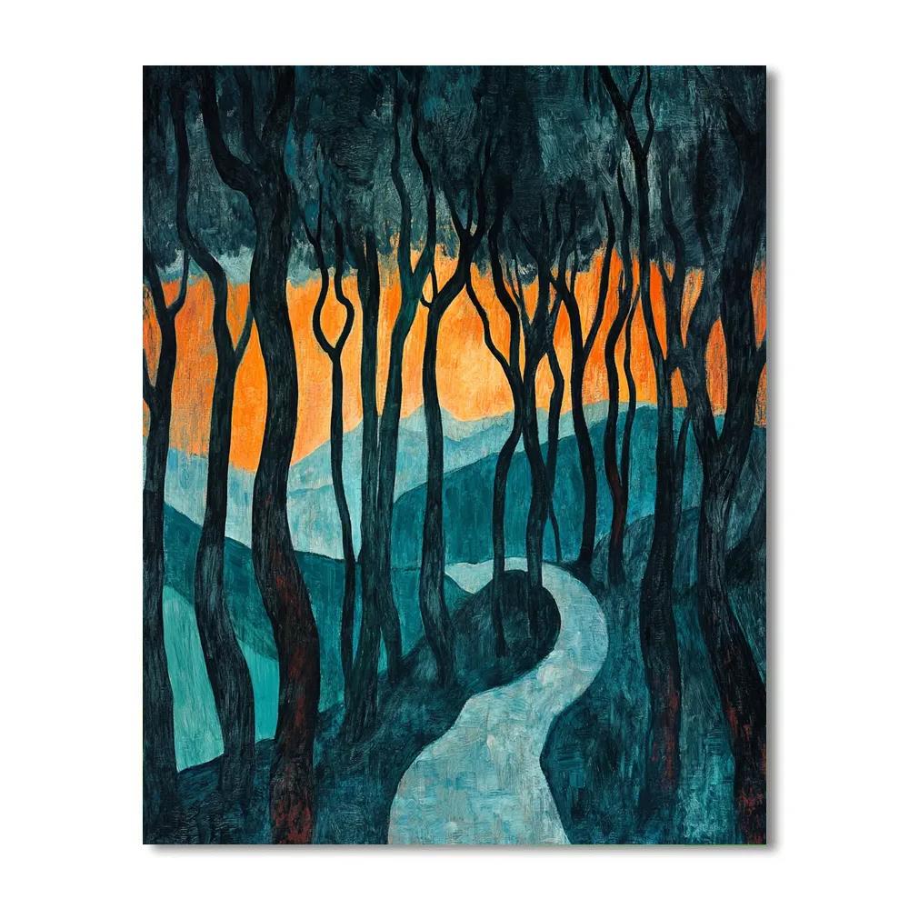 Edvard Munch Inspired Stormy Forest Paint by numbers art