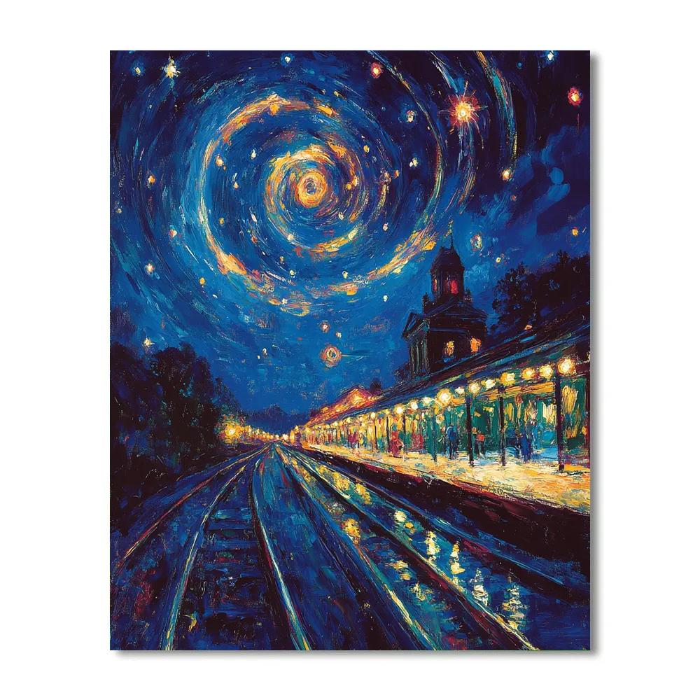 Vincent Van Gogh Inspired Night Train Number painting