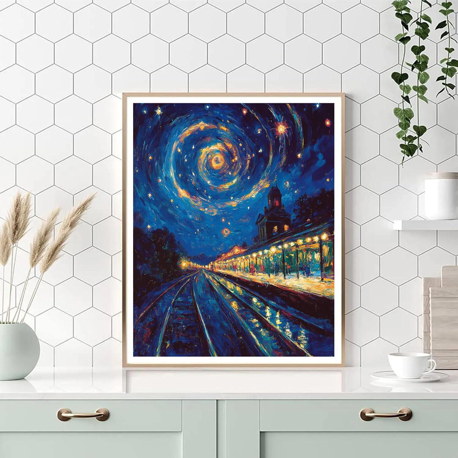 Vincent Van Gogh Inspired Night Train Number painting