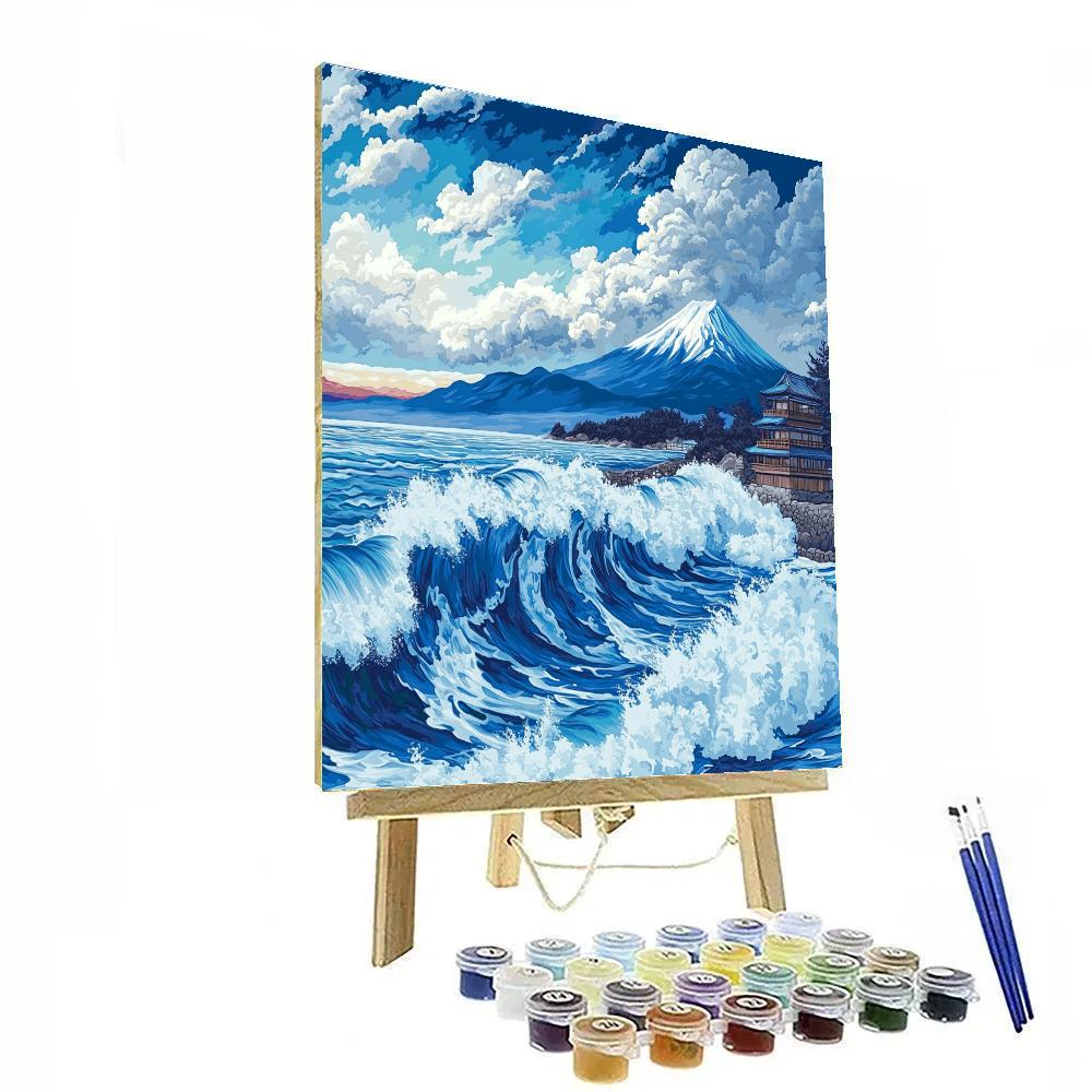 Hokusai Inspired Ocean Waves With Mount Fuji Numbered painting kits