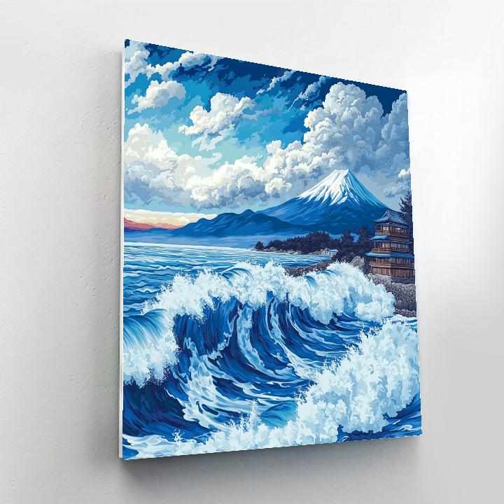 Hokusai Inspired Ocean Waves With Mount Fuji Numbered painting kits