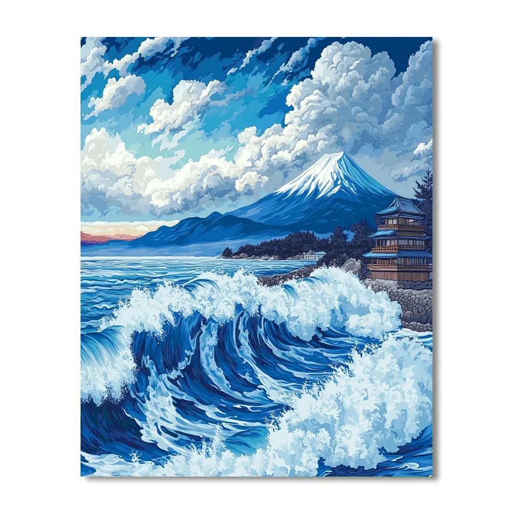 Hokusai Inspired Ocean Waves With Mount Fuji Numbered painting kits