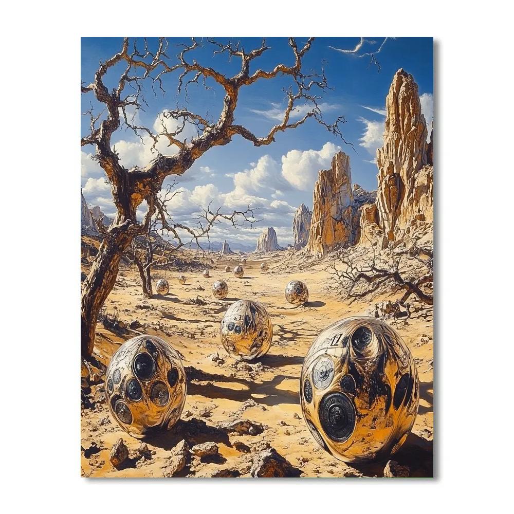 Salvador Dali Inspired Surreal Desertscape With Melting Clocks paint by numbers