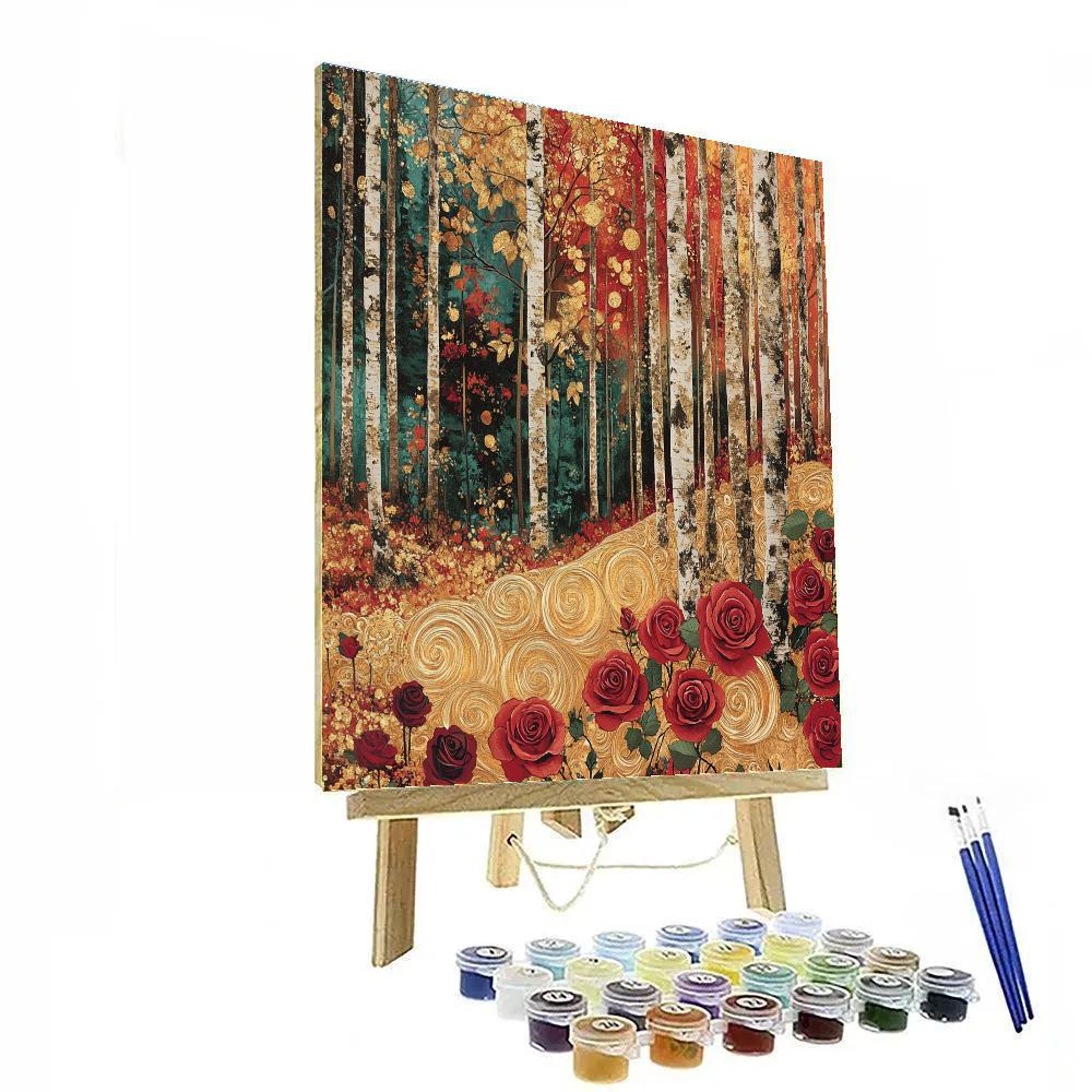 Gustav Klimt Inspired Golden Forest Of Roses Paint by numbers art