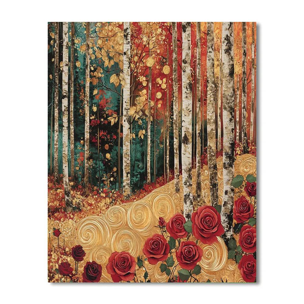 Gustav Klimt Inspired Golden Forest Of Roses Paint by numbers art