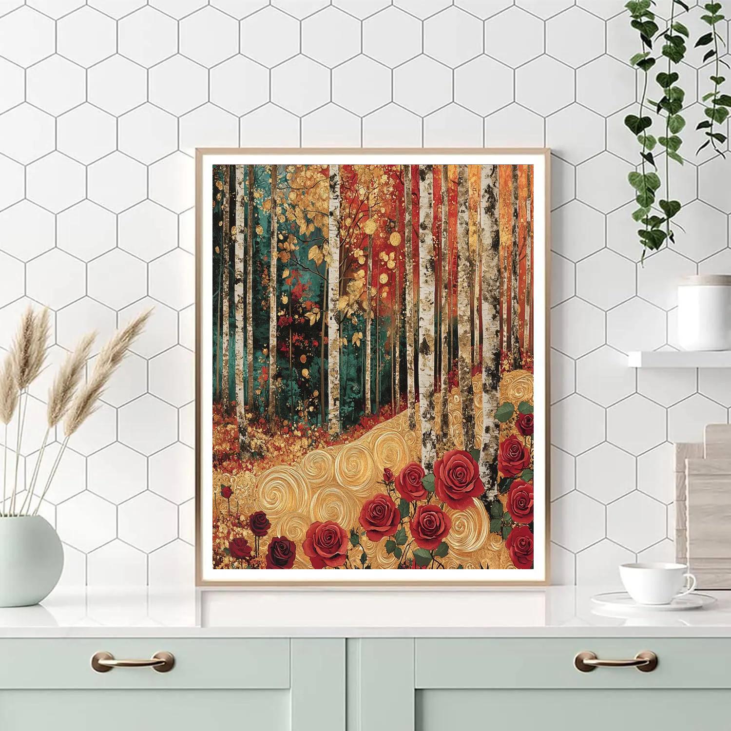 Gustav Klimt Inspired Golden Forest Of Roses Paint by numbers art