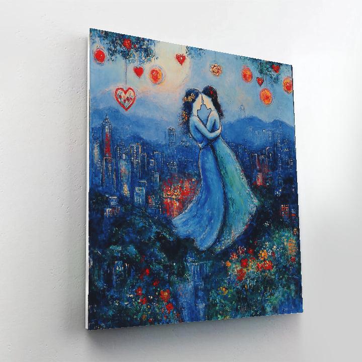 Marc Chagall Inspired Dreamy Lovers Over Cityscape paint by number
