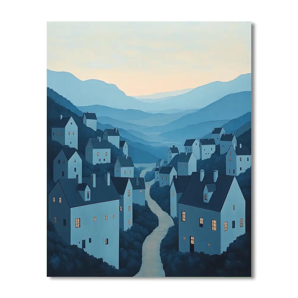 Magritte Inspired Floating Village Paint by numbers art