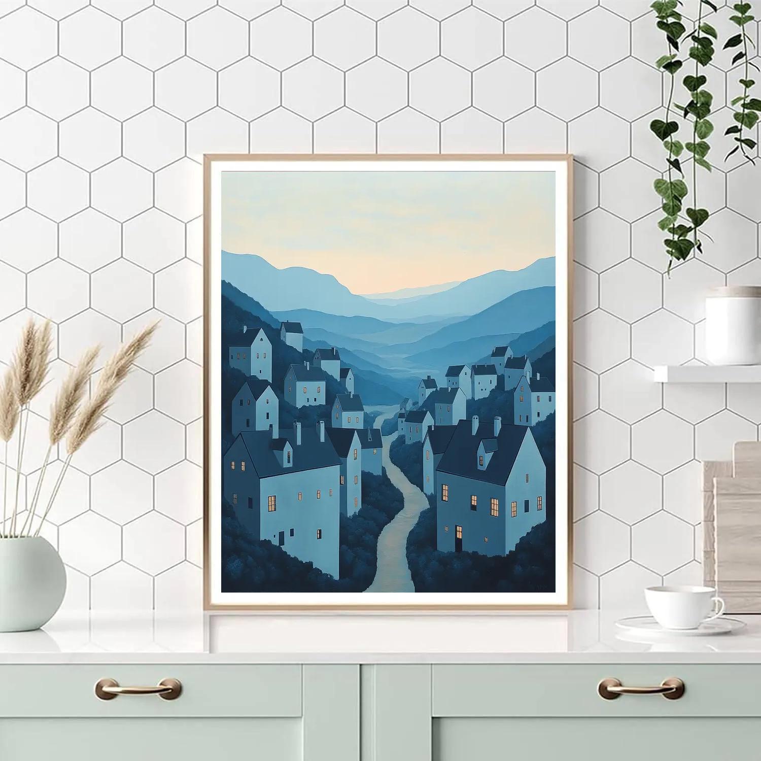Magritte Inspired Floating Village Paint by numbers art