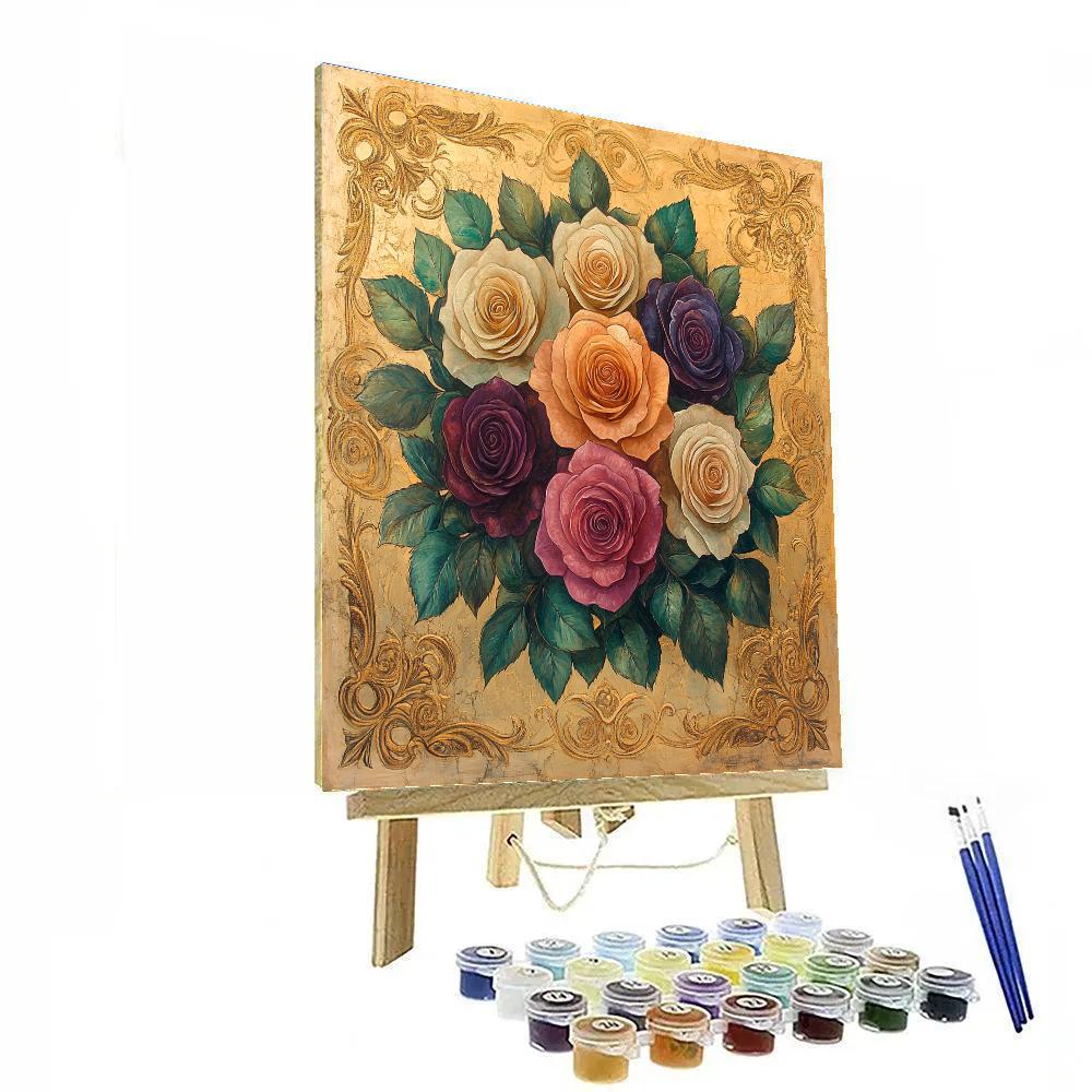 Klimt Inspired Roses And Gold paint by numbers