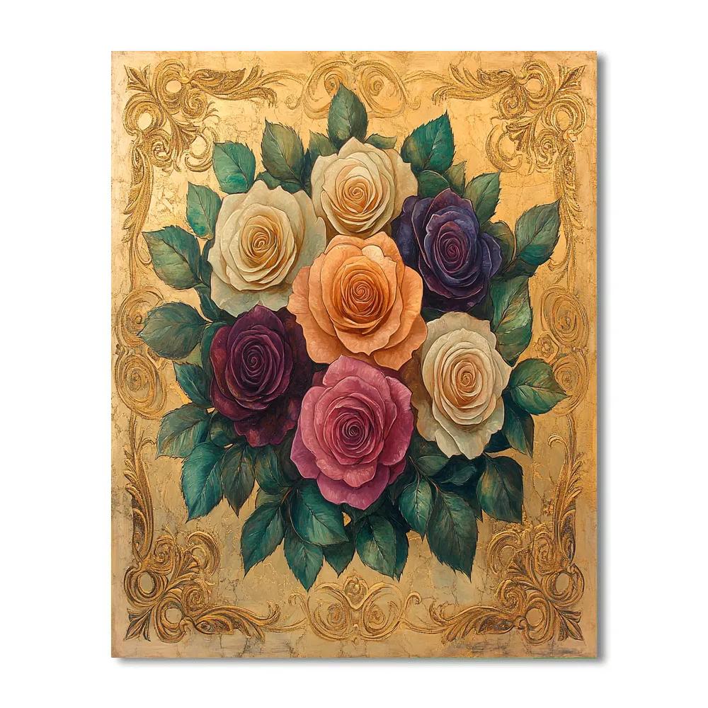 Klimt Inspired Roses And Gold paint by numbers