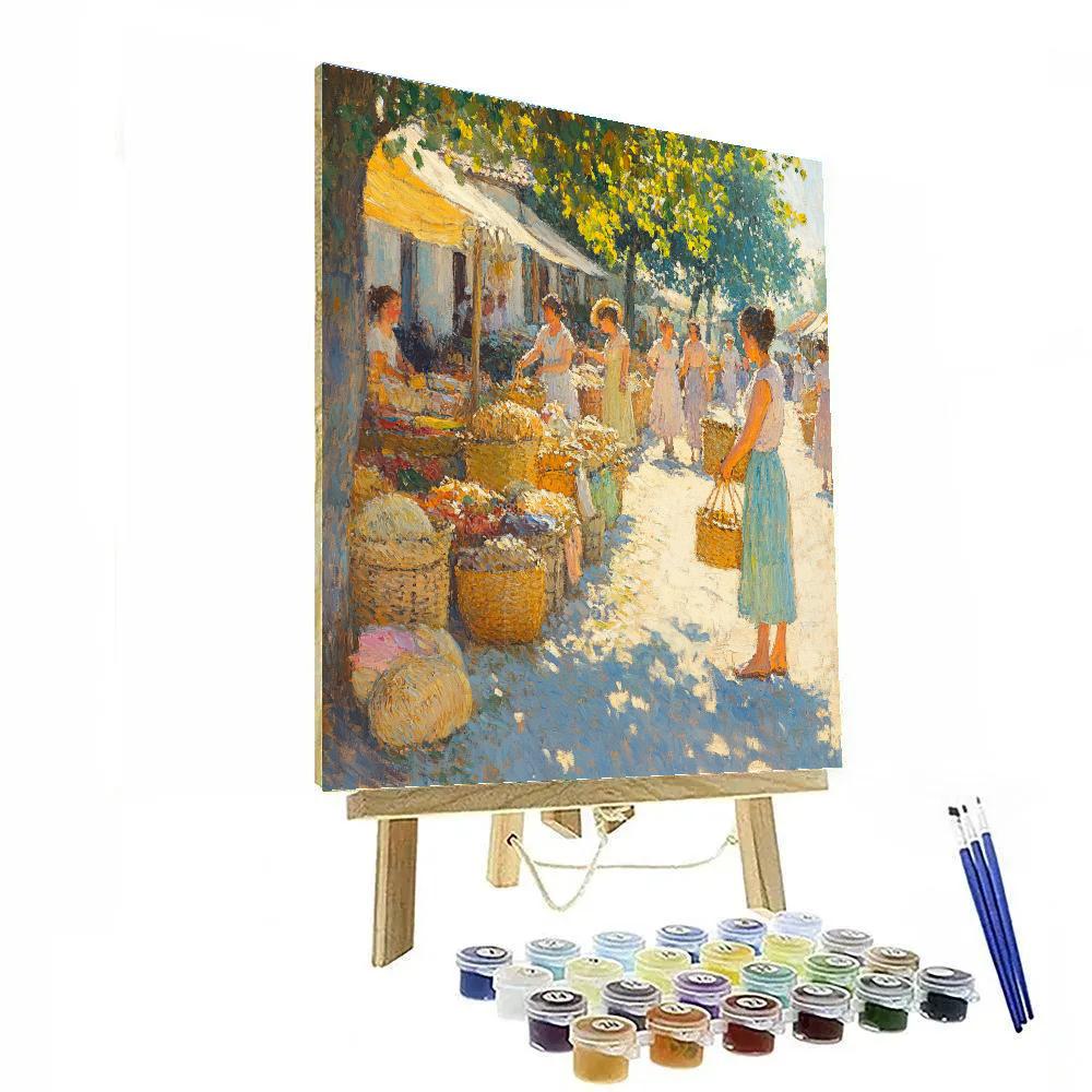 Pissarro Inspired Village Market Morning paint by color