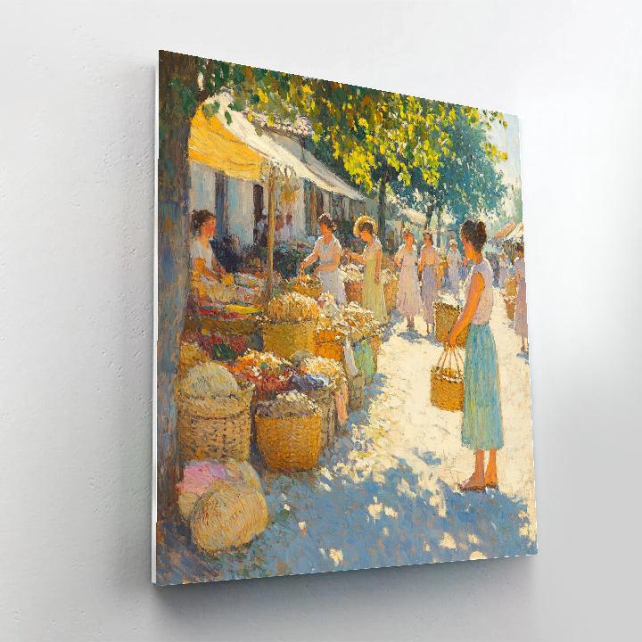 Pissarro Inspired Village Market Morning paint by color