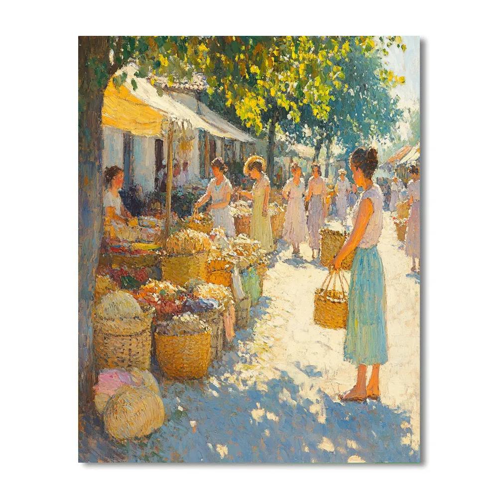 Pissarro Inspired Village Market Morning paint by color