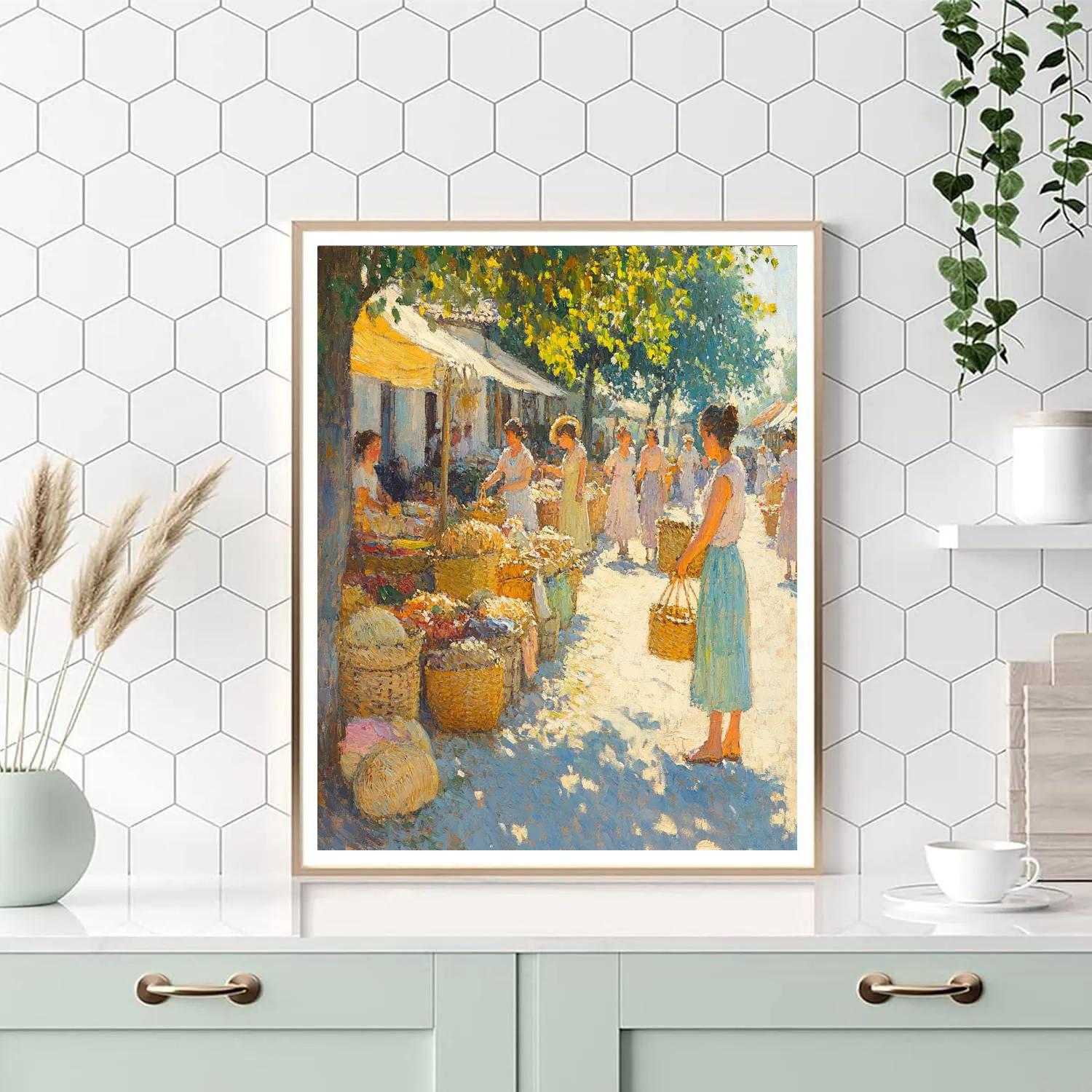 Pissarro Inspired Village Market Morning paint by color