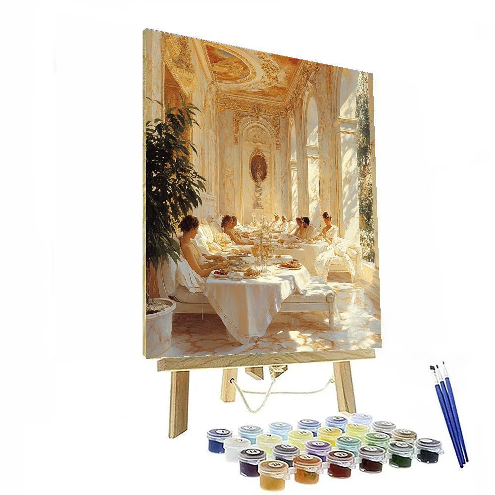 Lawrence Alma-Tadema Inspired Classical Garden Banquet paint by color